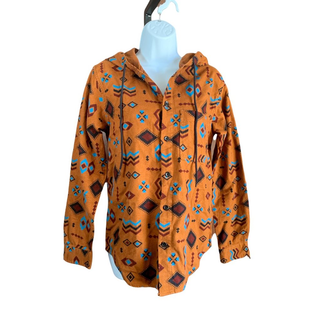 Men's Long Sleeve Hooded Flannel Button-Down Shirt